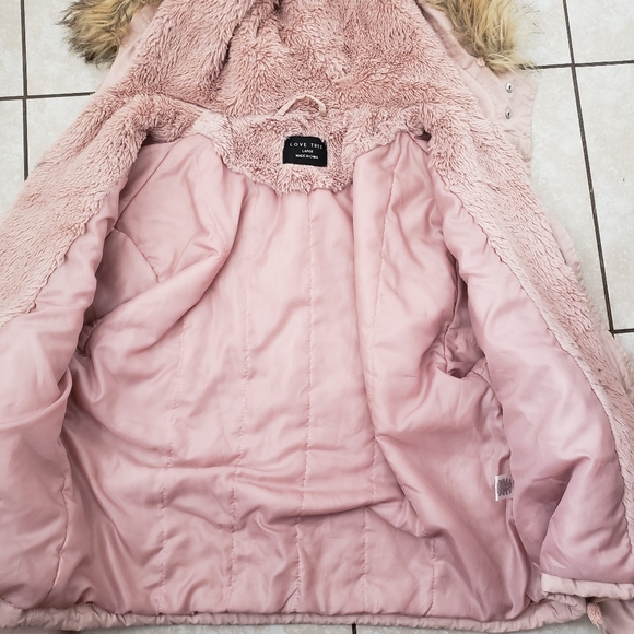 Pink Love Tree Coat With Faux Fur Womens Size L - Picture 4 of 10